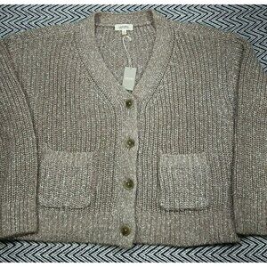 Haven Well Within Button-Front Knit Cardigan With Pockets Medium Brown/Tan NWT